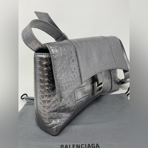 BALENCIAGA Small Downtown Croc Embossed Leather Shoulder Bag - Picture 5 of 16